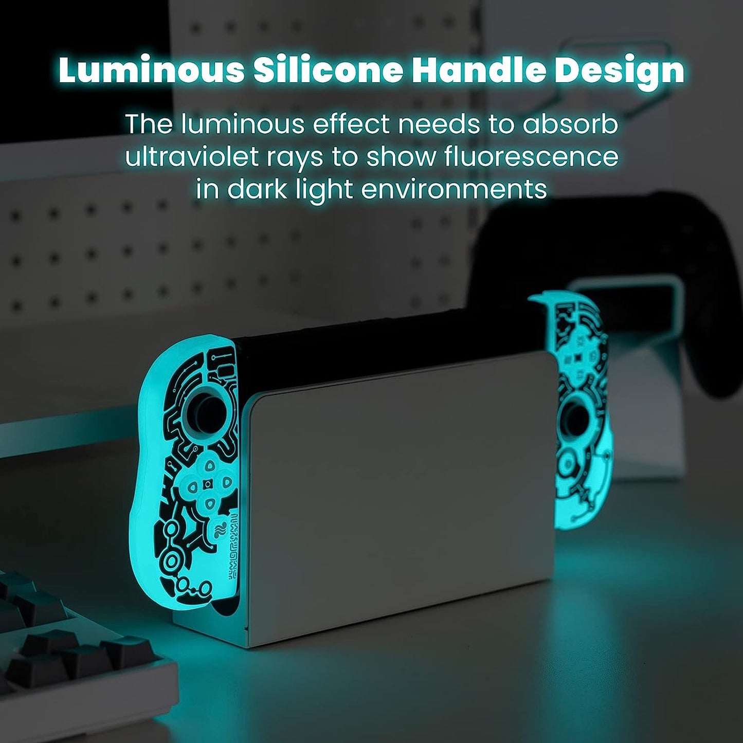 WISHAVEN Protective Case Compatible with Nintendo Switch OLED, Luminous Silicone Soft Protective Cover for Nintendo Switch OLED Console Joy-Con Controller - (Zelda Lost Ruins)