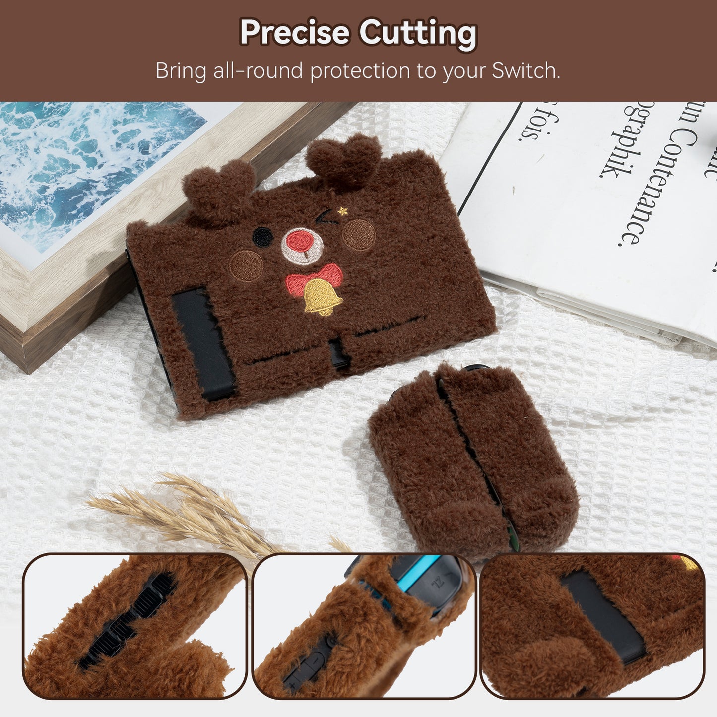 Christmas Deer Plush Reindeer Protective Case for Regular Switch