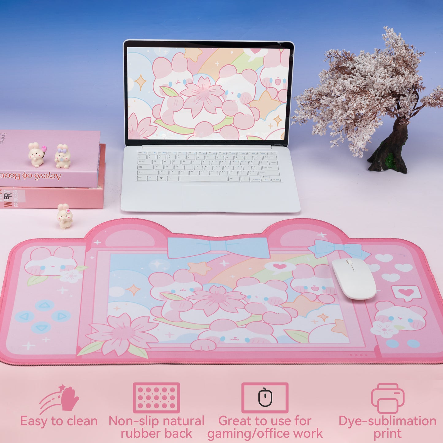 WISHAVEN Pink Bunny and Bear Mouse Pad