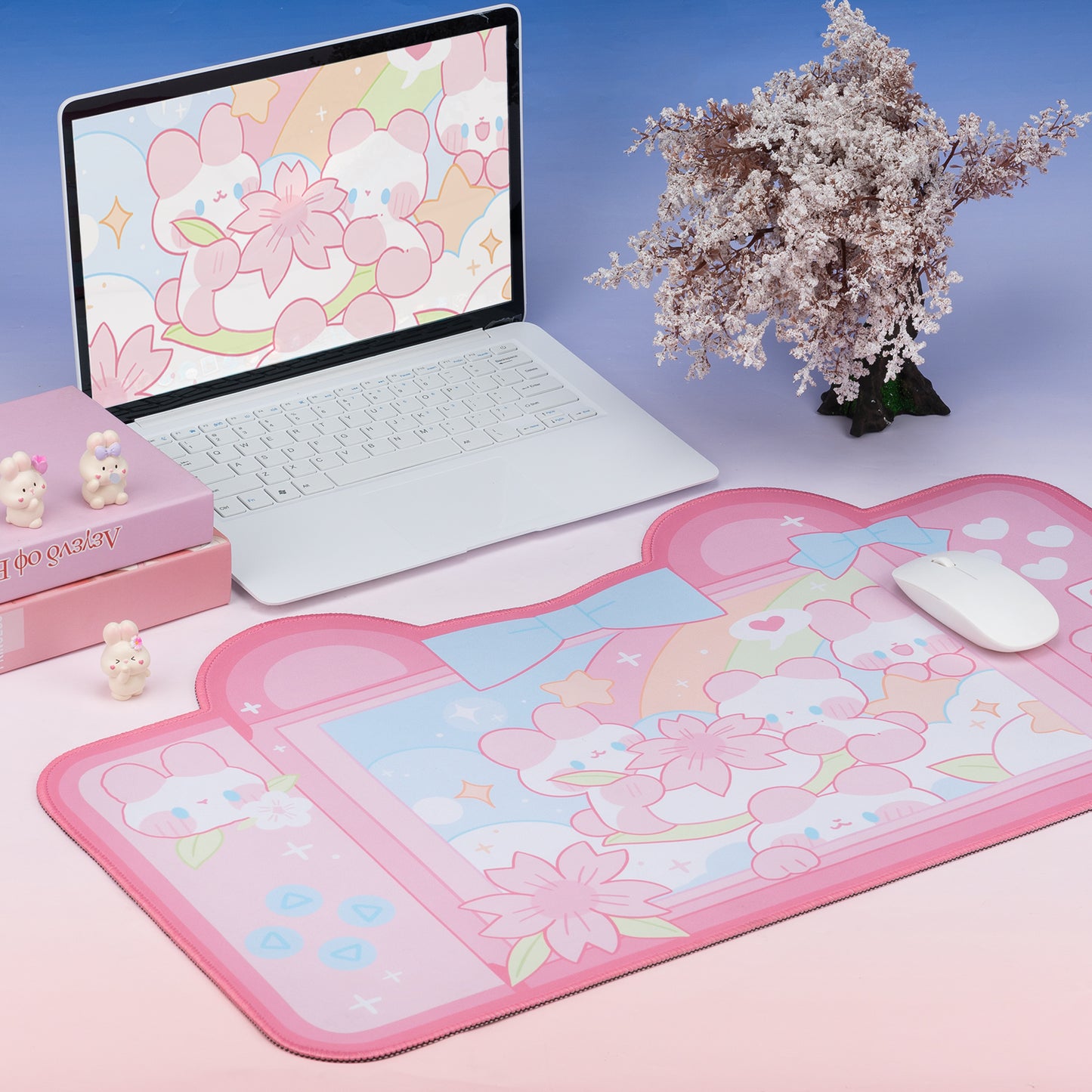 WISHAVEN Pink Bunny and Bear Mouse Pad