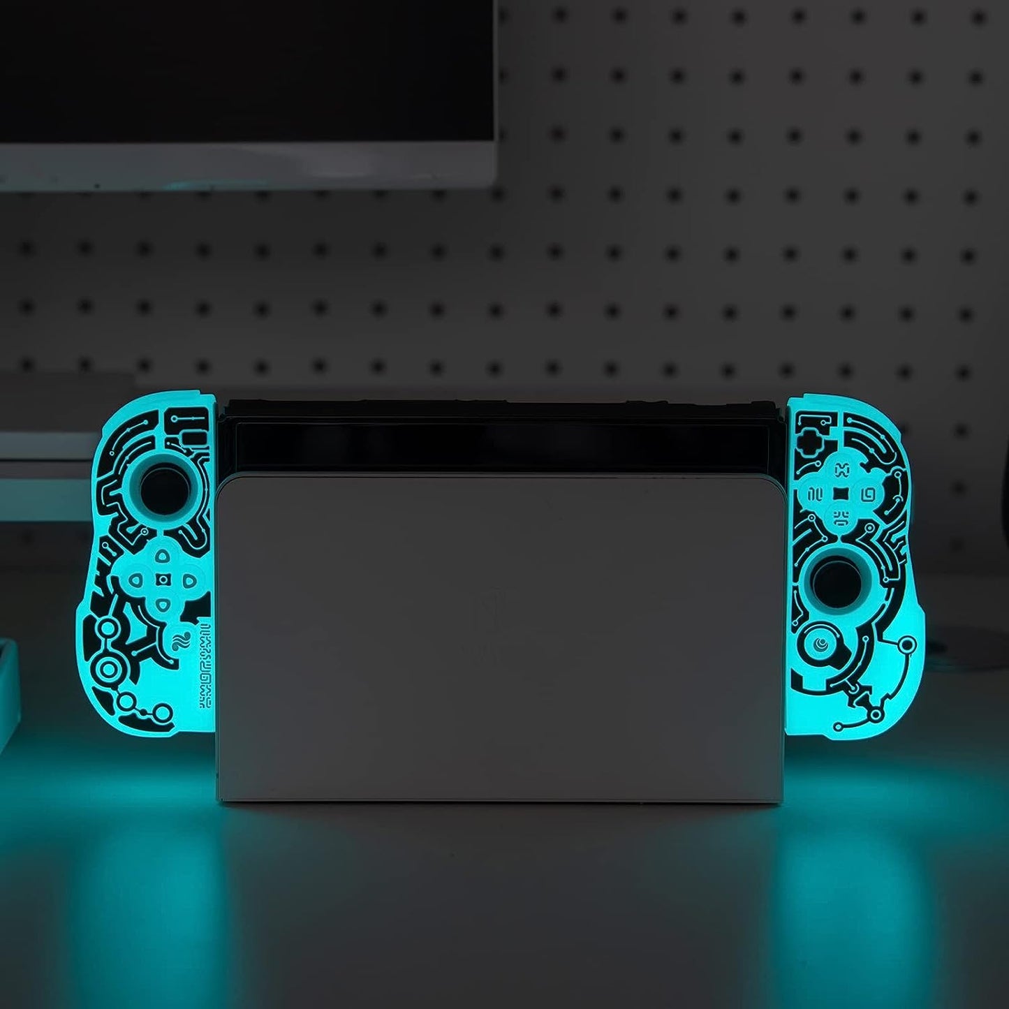 WISHAVEN Protective Case Compatible with Nintendo Switch OLED, Luminous Silicone Soft Protective Cover for Nintendo Switch OLED Console Joy-Con Controller - (Zelda Lost Ruins)
